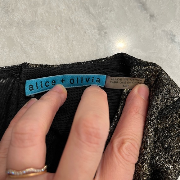 Alice + Olivia gold fitted dress with black mesh back - Picture 5 of 5